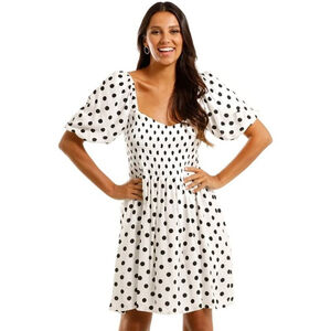Faithfull The Brand Ilaria France Dot Puff Sleeve Mini Dress Size XS/US 2